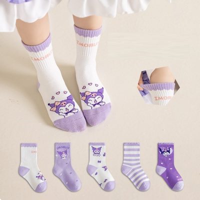 Set 5 Đôi Tất Thu Đông Cao Cổ Cho Bé Gái 1-12 Tuổi Mẫu Kurumi Tím T41