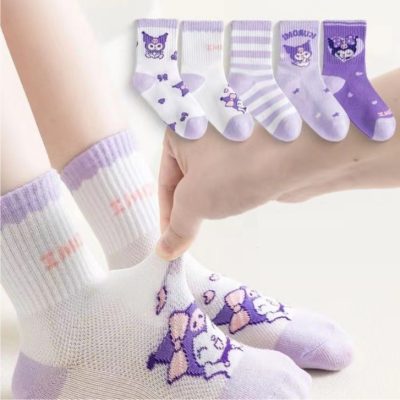 Set 5 Đôi Tất Thu Đông Cao Cổ Cho Bé Gái 1-12 Tuổi Mẫu Kurumi Tím T41