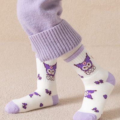 Set 5 Đôi Tất Thu Đông Cao Cổ Cho Bé Gái 1-12 Tuổi Mẫu Kurumi Tím T41