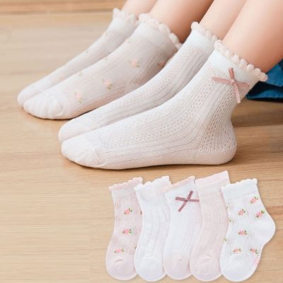 Set 5 Đôi Tất Lưới Thu Đông Cho Bé Trai Bé Gái 1-12 Tuổi Tiểu Thư T86