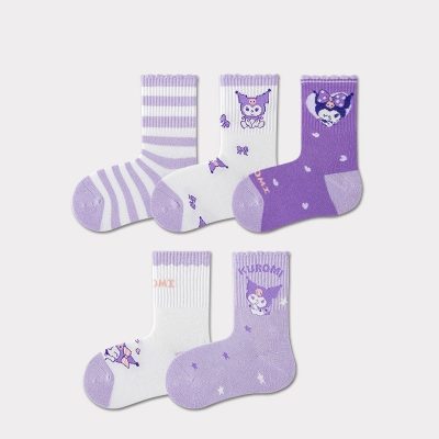 Set 5 Đôi Tất Thu Đông Cao Cổ Cho Bé Gái 1-12 Tuổi Mẫu Kurumi Tím T41