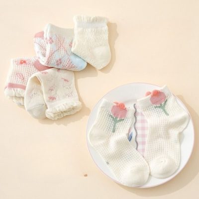 Set 5 Đôi Tất Lưới Thu Đông Cho Bé Gái 1-12 Tuổi Lưới Hoa T61