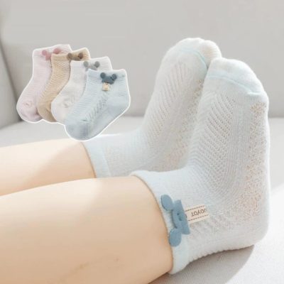 Set 5 Đôi Tất Lưới Thu Đông Cổ Ngắn Cho Bé 0-3 Tuổi Mẫu Mickey & Minnie T74