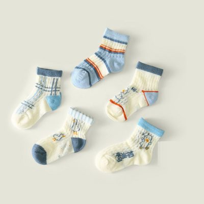 Set 5 Đôi Tất Lưới Thu Đông Cao Cổ Cho Bé Trai Bé Gái 1-12 Tuổi Mẫu Vịt Xanh T89