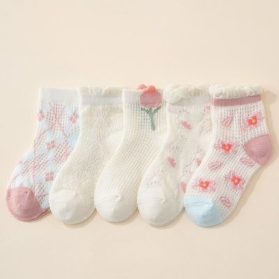 Set 5 Đôi Tất Lưới Thu Đông Cho Bé Gái 1-12 Tuổi Lưới Hoa T61