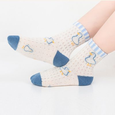 Set 5 Đôi Tất Lưới Thu Đông Cao Cổ Cho Bé Trai Bé Gái 1-12 Tuổi Mẫu Vịt Xanh T89