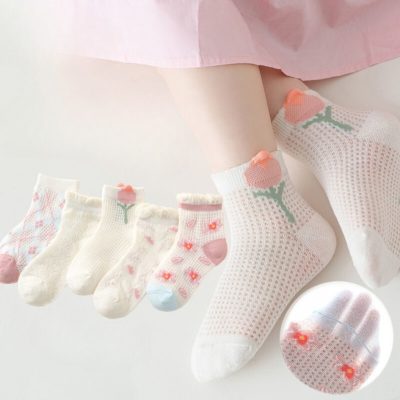 Set 5 Đôi Tất Lưới Thu Đông Cho Bé Gái 1-12 Tuổi Lưới Hoa T61