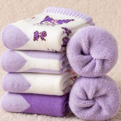 Set 5 Đôi Tất Thu Đông Cao Cổ Cho Bé Gái 1-12 Tuổi Mẫu Kurumi Tím T41