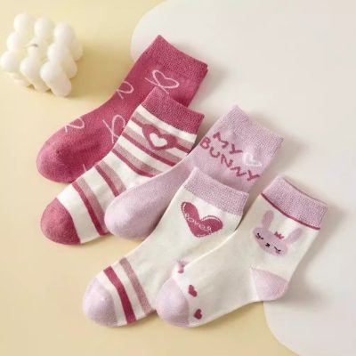 Set 5 Đôi Tất Thu Đông Cao Cổ Cho Bé Gái 1-12 Tuổi Thỏ Bunny T68