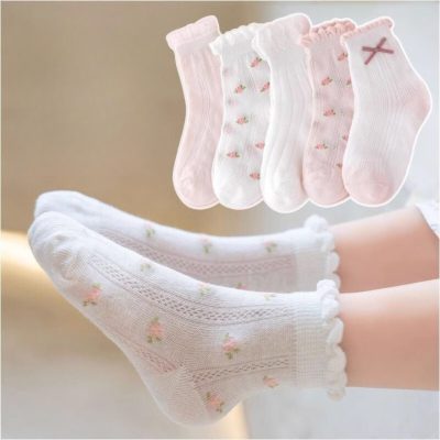 Set 5 Đôi Tất Lưới Thu Đông Cho Bé Trai Bé Gái 1-12 Tuổi Tiểu Thư T86