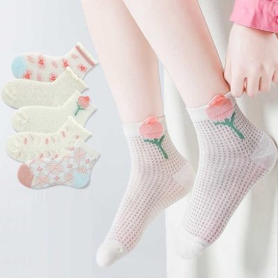 Set 5 Đôi Tất Lưới Thu Đông Cho Bé Gái 1-12 Tuổi Lưới Hoa T61