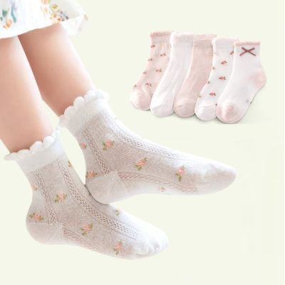 Set 5 Đôi Tất Lưới Thu Đông Cho Bé Trai Bé Gái 1-12 Tuổi Tiểu Thư T86