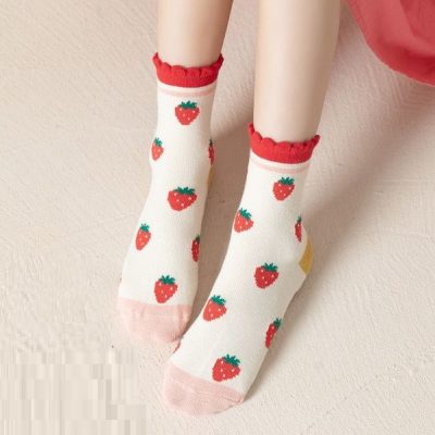 Set 5 Đôi Tất Thu Đông Cao Cổ Cho Bé 1-12 Tuổi Mẫu Dâu Tây T94