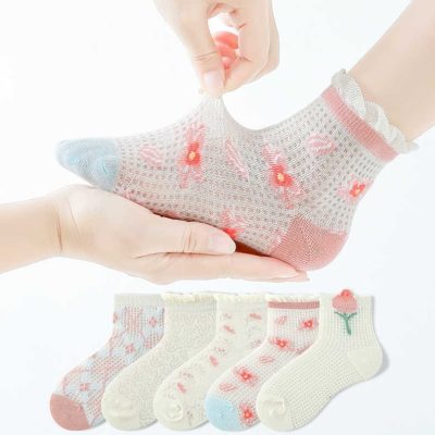 Set 5 Đôi Tất Lưới Thu Đông Cho Bé Gái 1-12 Tuổi Lưới Hoa T61