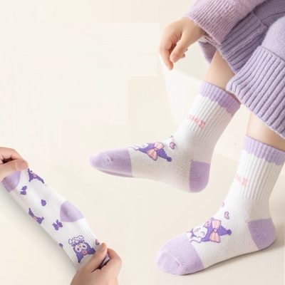 Set 5 Đôi Tất Thu Đông Cao Cổ Cho Bé Gái 1-12 Tuổi Mẫu Kurumi Tím T41