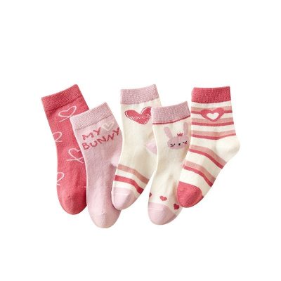 Set 5 Đôi Tất Thu Đông Cao Cổ Cho Bé Gái 1-12 Tuổi Thỏ Bunny T68