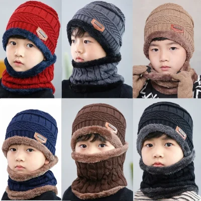 Mũ Len Cho Bé Kèm Khăn Quàng Cổ 7-15 Tuổi Mẫu Trơn M37