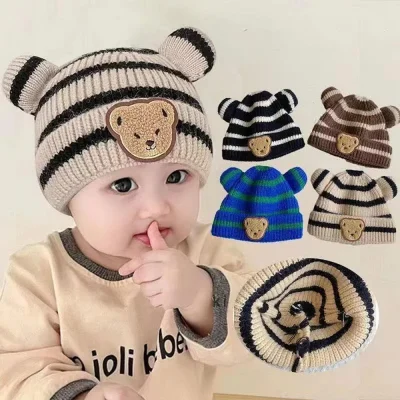 Mũ Len Cho Bé Trai Bé Gái 3-12 Tháng Hình Gấu Sọc Ngang M62