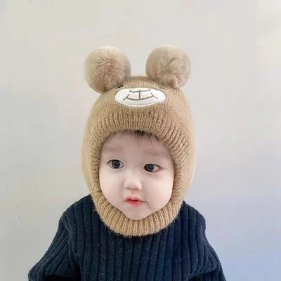 Mũ Len Trùm Đầu Cho Bé Trai Bé Gái 2 Lớp 0-12 Tháng Mẫu Gấu M66 - Ảnh 5
