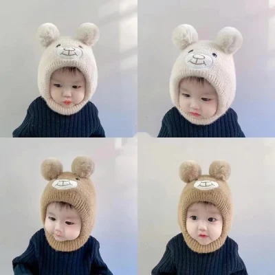 Mũ Len Trùm Đầu Cho Bé Trai Bé Gái 2 Lớp 0-12 Tháng Mẫu Gấu M66 - Ảnh 8