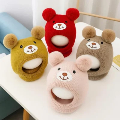 Mũ Len Trùm Đầu Cho Bé Trai Bé Gái 2 Lớp 0-12 Tháng Mẫu Gấu M66