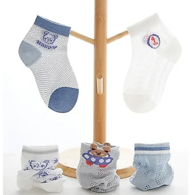 Set 5 Đôi Tất Lưới  Thu Đông Cao Cổ Cho Bé Trai Bé Gái 1-12 Tuổi Mẫu Gấu Xanh T51 - Ảnh 5
