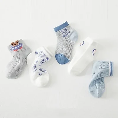 Set 5 Đôi Tất Lưới  Thu Đông Cao Cổ Cho Bé Trai Bé Gái 1-12 Tuổi Mẫu Gấu Xanh T51 - Ảnh 4