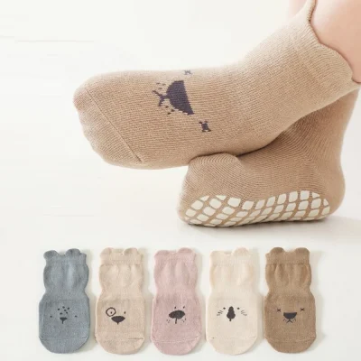 Set 5 Đôi Tất Thu Đông Chống Trơn Trượt Cho Bé Trai Bé Gái 0-5 Tuổi Hình Động Vật T99