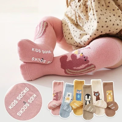 Set 5 Đôi Tất Chống Trơn Trượt Thu Đông Cao Cổ Cho Bé 0-5 Tuổi Mẫu Họa Tiết Hoạt Hình T35