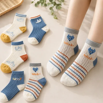 Set 5 Đôi Tất Lưới Thu Đông Cho Bé 1-12 Tuổi Mẫu Cáo Nhỏ Thoáng Khí T30 - Ảnh 5