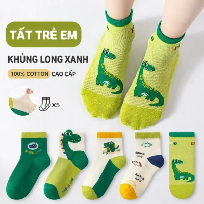 Set 5 Đôi Tất Lưới Cho Bé Trai Bé Gái 1-12 Tuổi Mẫu Khủng Long T24 - Ảnh 7