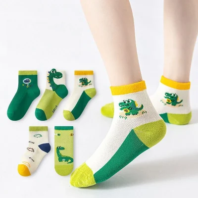 Set 5 Đôi Tất Lưới Cho Bé Trai Bé Gái 1-12 Tuổi Mẫu Khủng Long T24 - Ảnh 2