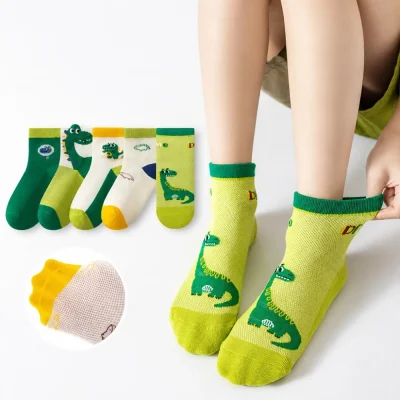 Set 5 Đôi Tất Lưới Cho Bé Trai Bé Gái 1-12 Tuổi Mẫu Khủng Long T24 - Ảnh 5