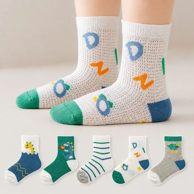 Set 5 Đôi Tất Lưới Cổ Trung Trẻ Em 1-12 Tuổi Cotton Thoáng Khí T25 - Ảnh 5