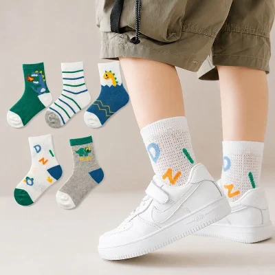 Set 5 Đôi Tất Lưới Cổ Trung Trẻ Em 1-12 Tuổi Cotton Thoáng Khí T25 - Ảnh 7