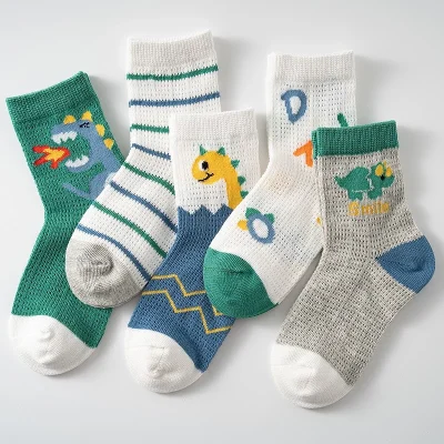 Set 5 Đôi Tất Lưới Cổ Trung Trẻ Em 1-12 Tuổi Cotton Thoáng Khí T25 - Ảnh 2