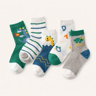 Set 5 Đôi Tất Lưới Cổ Trung Trẻ Em 1-12 Tuổi Cotton Thoáng Khí T25 - Ảnh 4