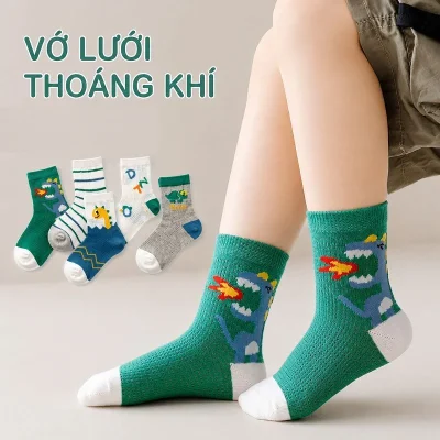 Set 5 Đôi Tất Lưới Cổ Trung Trẻ Em 1-12 Tuổi Cotton Thoáng Khí T25 - Ảnh 6