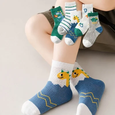 Set 5 Đôi Tất Lưới Cổ Trung Trẻ Em 1-12 Tuổi Cotton Thoáng Khí T25 - Ảnh 8
