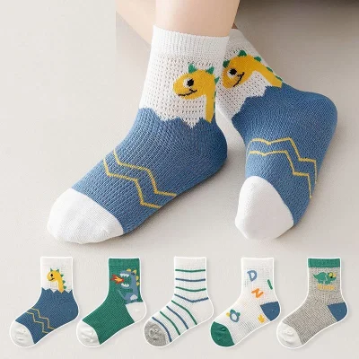 Set 5 Đôi Tất Lưới Cổ Trung Trẻ Em 1-12 Tuổi Cotton Thoáng Khí T25 - Ảnh 3