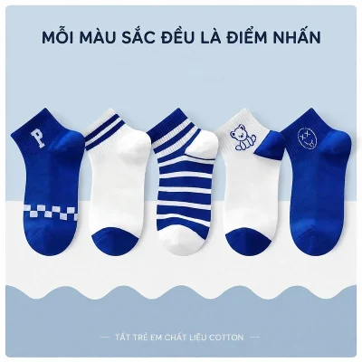 Set 5 Đôi Tất Cho Bé Trai Bé Gái 1- 12 Tuổi Thoáng Khí Họa Tiết Gấu Cute T26 - Ảnh 2