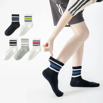 Set 5 Đôi Tất Lưới Thu Đông Thoáng Khí Cho Bé Trai Bé Gái 1-12 Tuổi Mẫu Sọc Thể Thao T29