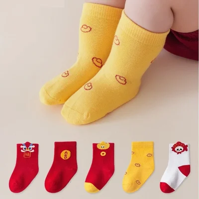 Set 5 Đôi Tất Cổ Cao Thu Đông Cho Bé 0-5 Tuổi Mẫu Lân Đỏ T22 - Ảnh 9