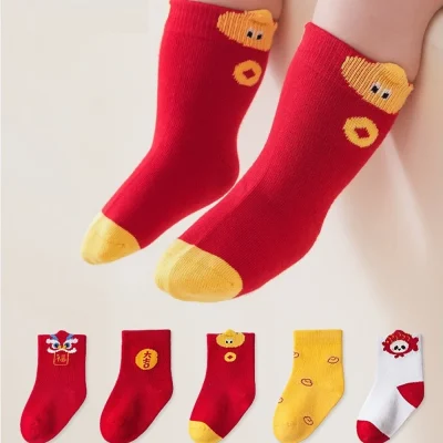 Set 5 Đôi Tất Cổ Cao Thu Đông Cho Bé 0-5 Tuổi Mẫu Lân Đỏ T22 - Ảnh 7