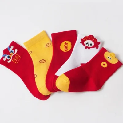 Set 5 Đôi Tất Cổ Cao Thu Đông Cho Bé 0-5 Tuổi Mẫu Lân Đỏ T22 - Ảnh 2