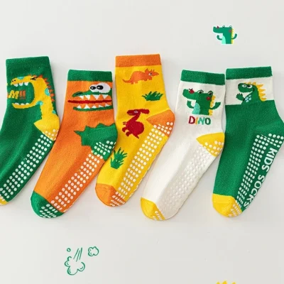 Set 5 Đôi Tất Thu Đông Chống Trượt Cho Bé 1-12 Tuổi Mẫu Dino T18 - Ảnh 6