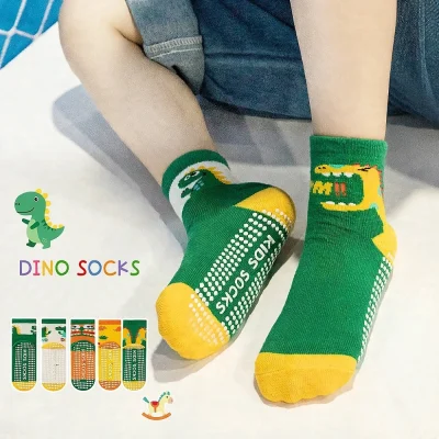 Set 5 Đôi Tất Thu Đông Chống Trượt Cho Bé 1-12 Tuổi Mẫu Dino T18