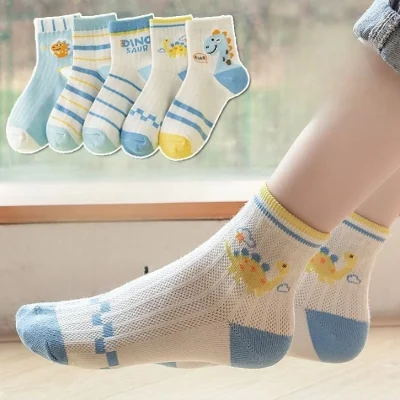 Set 5 Đôi Tất Lưới Thu Đông Cao Cổ Cho Bé 1-12 Tuổi Mẫu Khủng Long Dino T52 - Ảnh 10