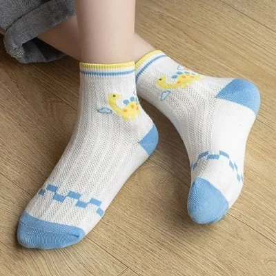 Set 5 Đôi Tất Lưới Thu Đông Cao Cổ Cho Bé 1-12 Tuổi Mẫu Khủng Long Dino T52 - Ảnh 6