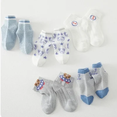Set 5 Đôi Tất Lưới  Thu Đông Cao Cổ Cho Bé Trai Bé Gái 1-12 Tuổi Mẫu Gấu Xanh T51 - Ảnh 2